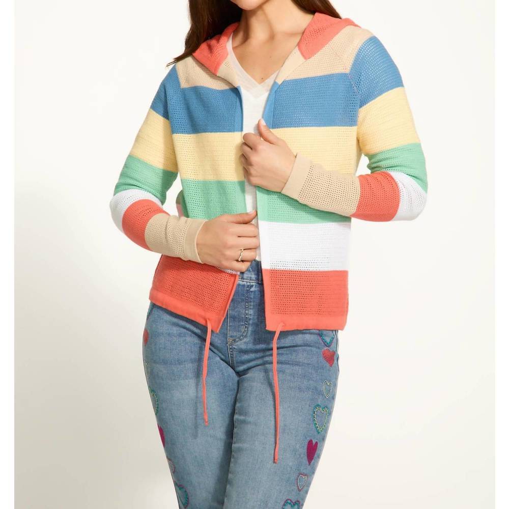 NEW FDJ striped pointelle hoodie in parasol stripe